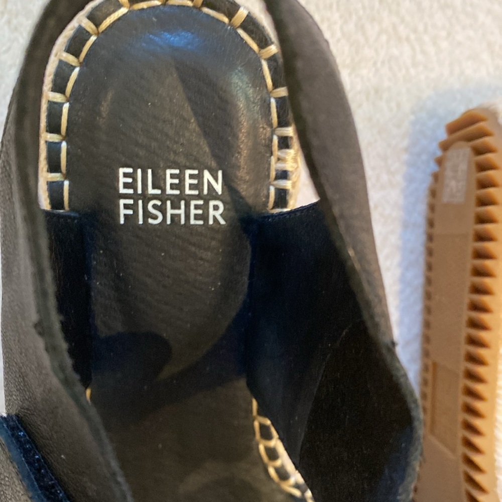 NWT Eileen Fisher Willow tumbled black leather wedge espadrille Sz 7.5 - Picture 5 of 12